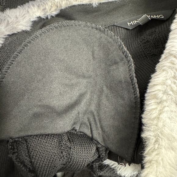 Ming Wang Black Faux Fur Cable Knit Cardigan Sweater Size 0X Glam Quiet Luxury - Picture 10 of 12